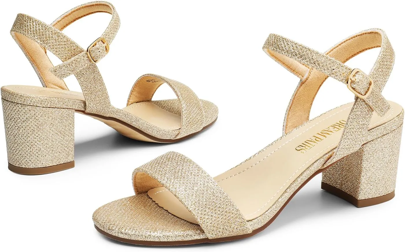 DREAM PAIRS Women's Low Heels Block Open Toe Ankle Strap Classic Short Chunky Sandals with Buckle for Daily Work Wedding Party