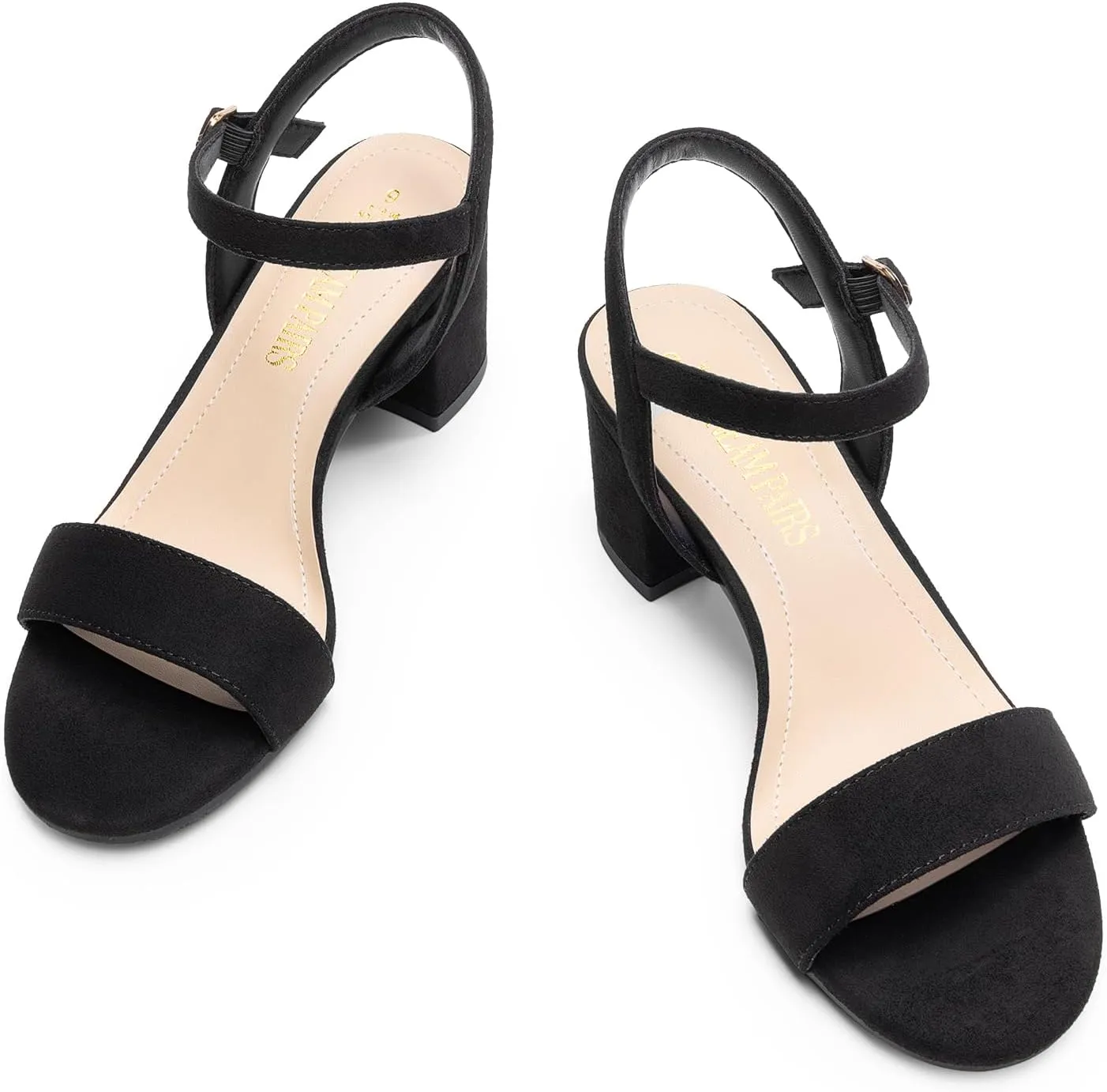 DREAM PAIRS Women's Low Heels Block Open Toe Ankle Strap Classic Short Chunky Sandals with Buckle for Daily Work Wedding Party