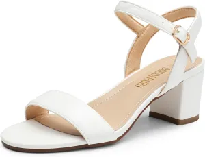 DREAM PAIRS Women's Low Heels Block Open Toe Ankle Strap Classic Short Chunky Sandals with Buckle for Daily Work Wedding Party