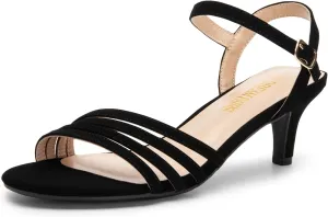 DREAM PAIRS Women's Low Kitten Heels Open Round Toe Comfortable Strappy Heels for Daily Casual Dressy Wedding Party Evening Sandals