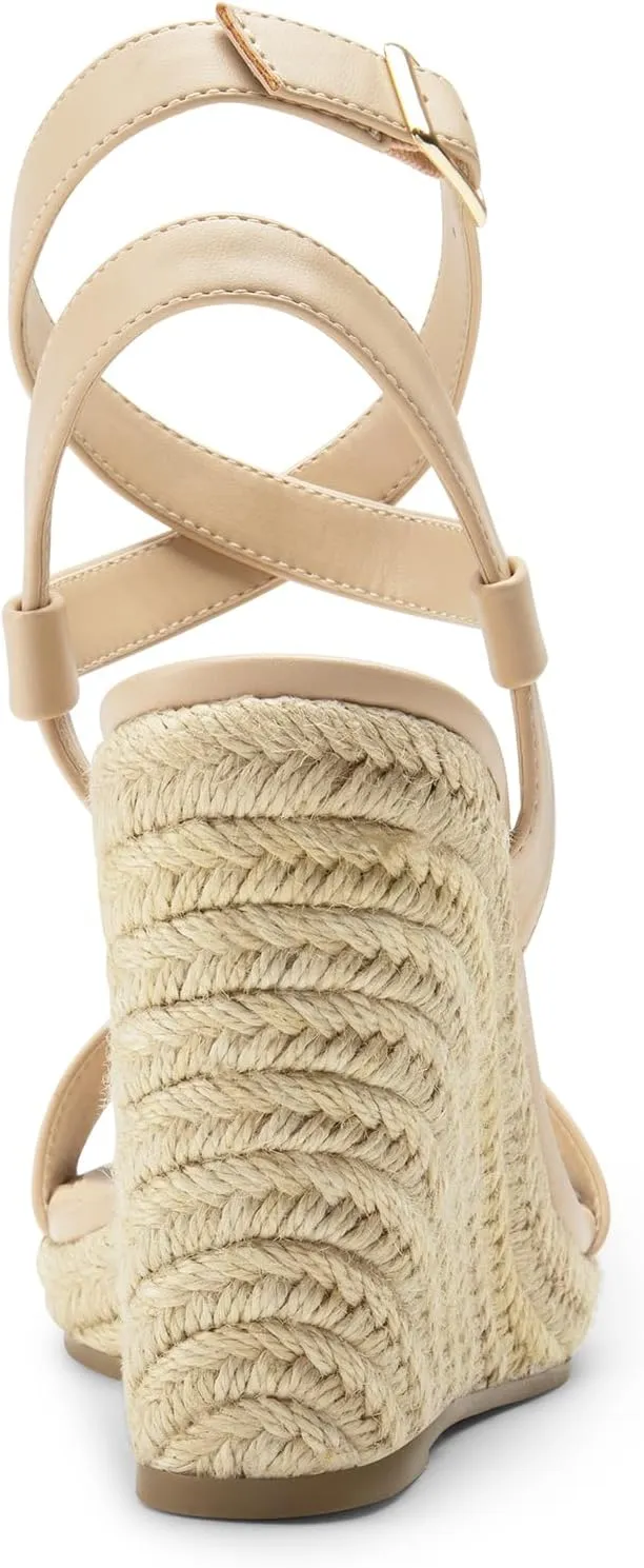 DREAM PAIRS Womens Open Toe Espadrilles Dressy Platform Sandals Buckle Ankle Strap Stylish Wedges Sandals