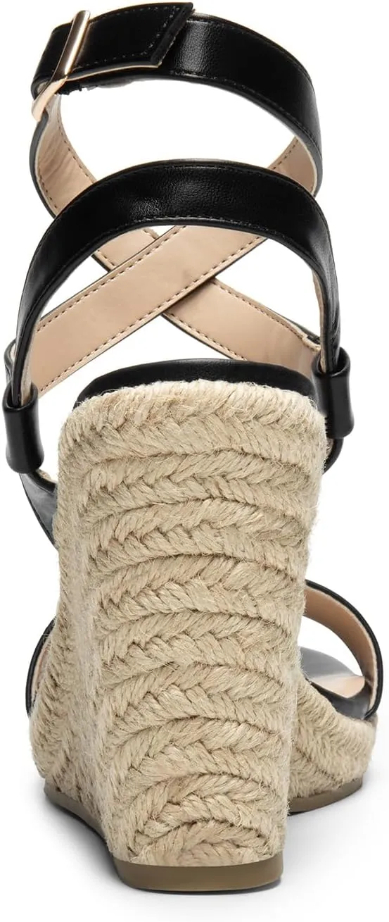 DREAM PAIRS Womens Open Toe Espadrilles Dressy Platform Sandals Buckle Ankle Strap Stylish Wedges Sandals