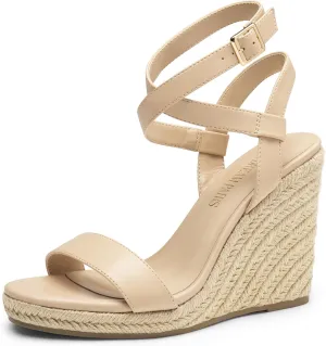 DREAM PAIRS Womens Open Toe Espadrilles Dressy Platform Sandals Buckle Ankle Strap Stylish Wedges Sandals