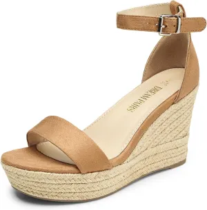 DREAM PAIRS Women's Platform Wedges Sandals, Comfortable Open Toe Espadrilles Sandals Dressy Buckle Ankle Strap Summer Shoes