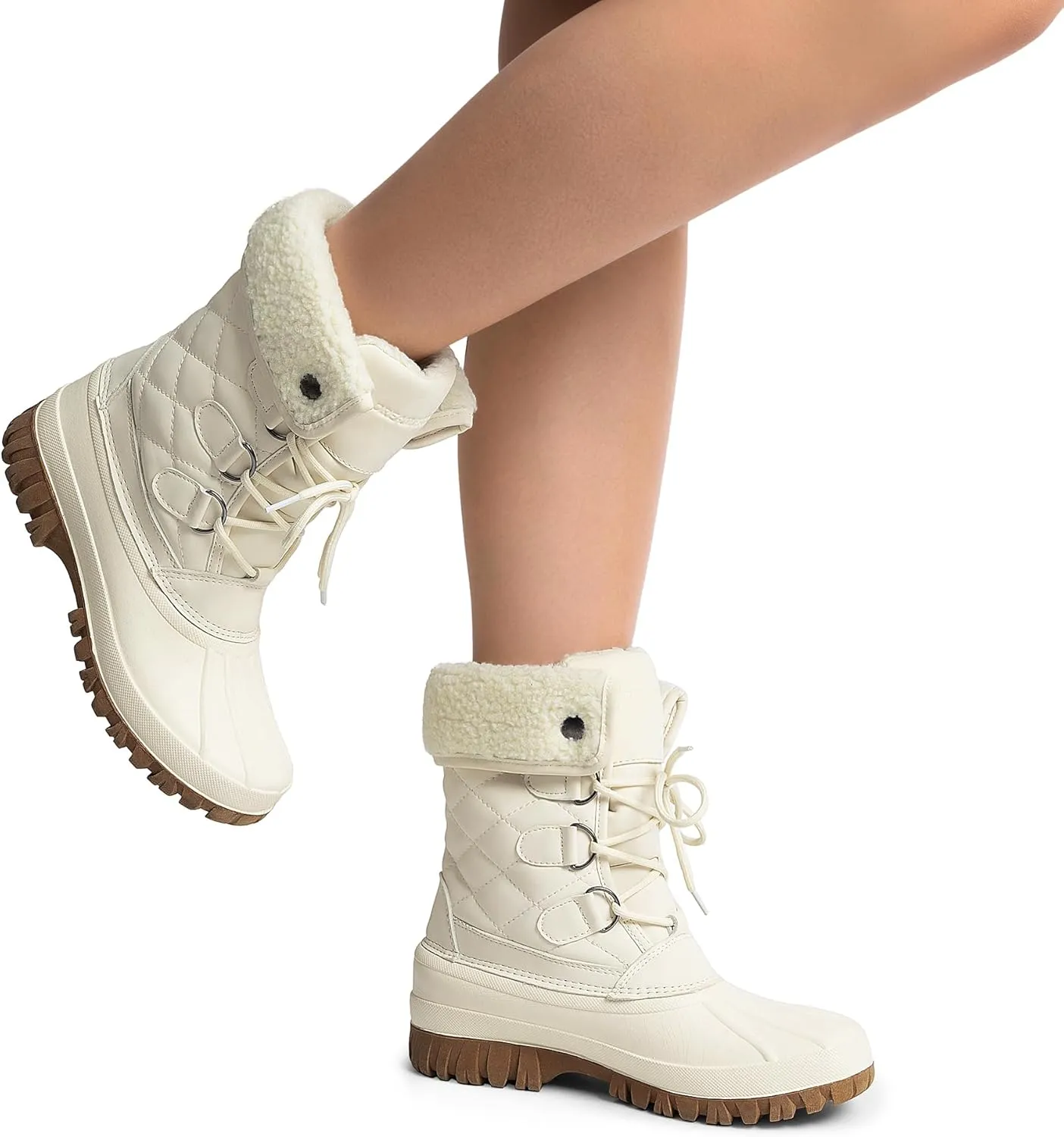 DREAM PAIRS Women's Winter Duck Boots Mid Calf Warm Insulated Faux Fur Lined Waterproof Lace Up Snow Boots