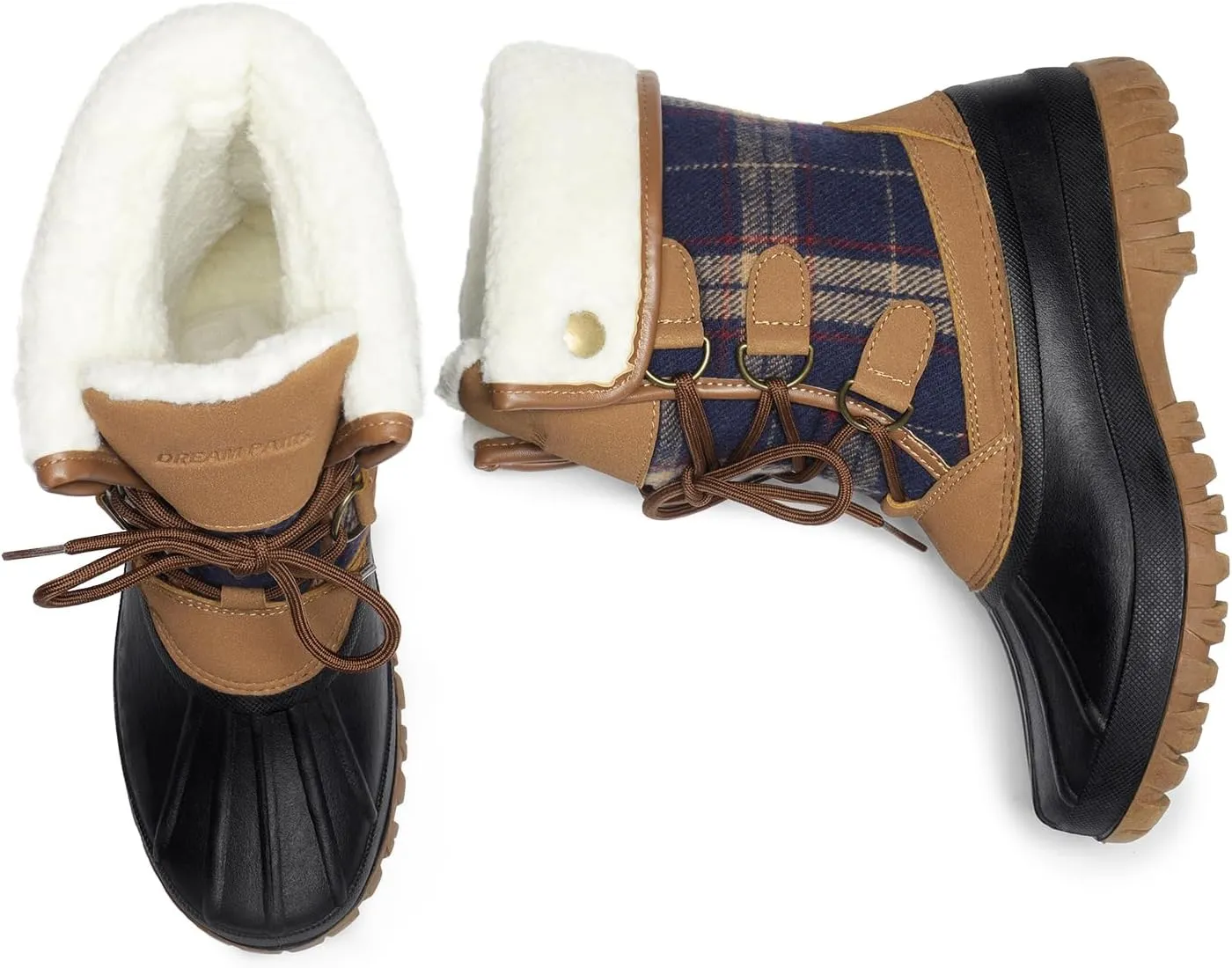 DREAM PAIRS Women's Winter Duck Boots Mid Calf Warm Insulated Faux Fur Lined Waterproof Lace Up Snow Boots