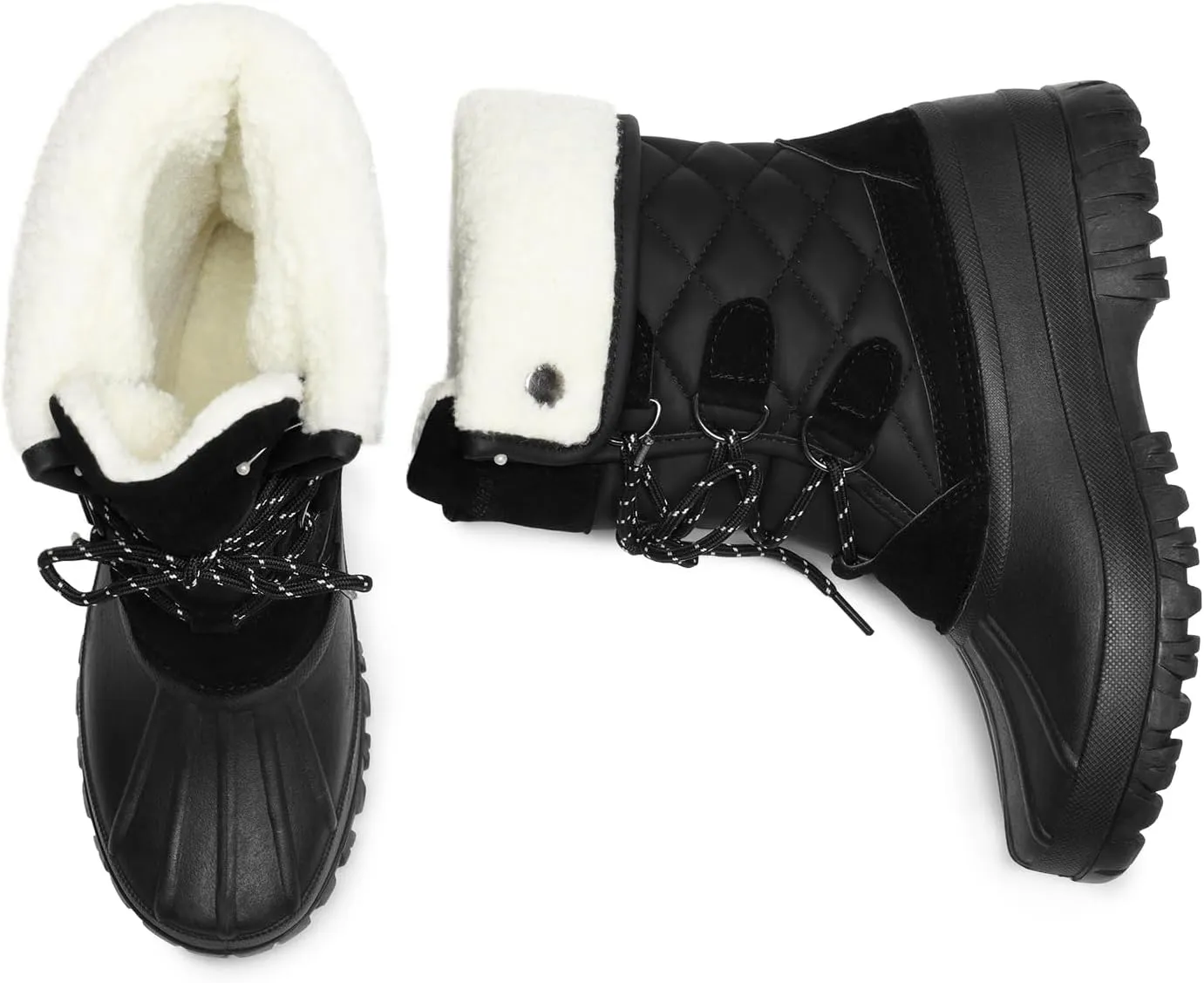 DREAM PAIRS Women's Winter Duck Boots Mid Calf Warm Insulated Faux Fur Lined Waterproof Lace Up Snow Boots