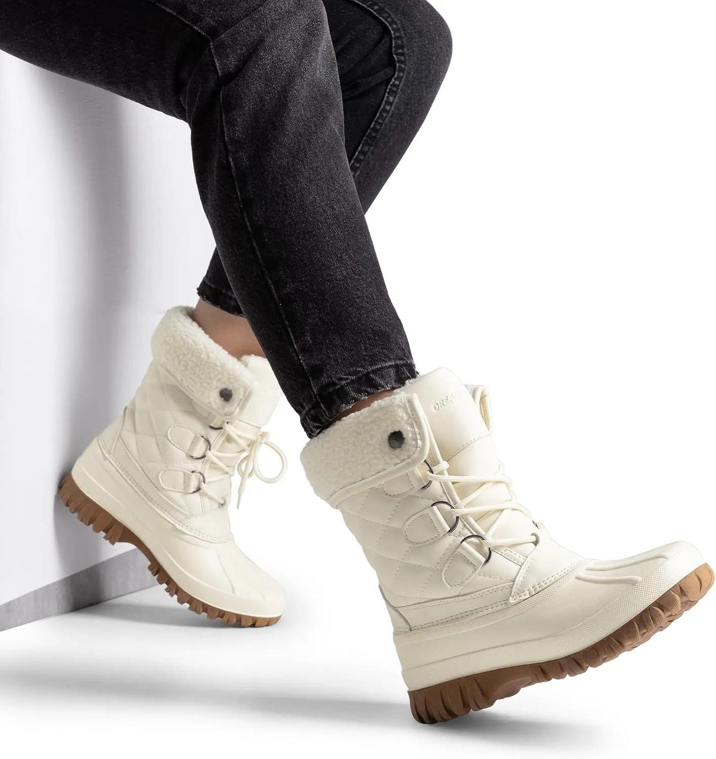 DREAM PAIRS Women's Winter Duck Boots Mid Calf Warm Insulated Faux Fur Lined Waterproof Lace Up Snow Boots