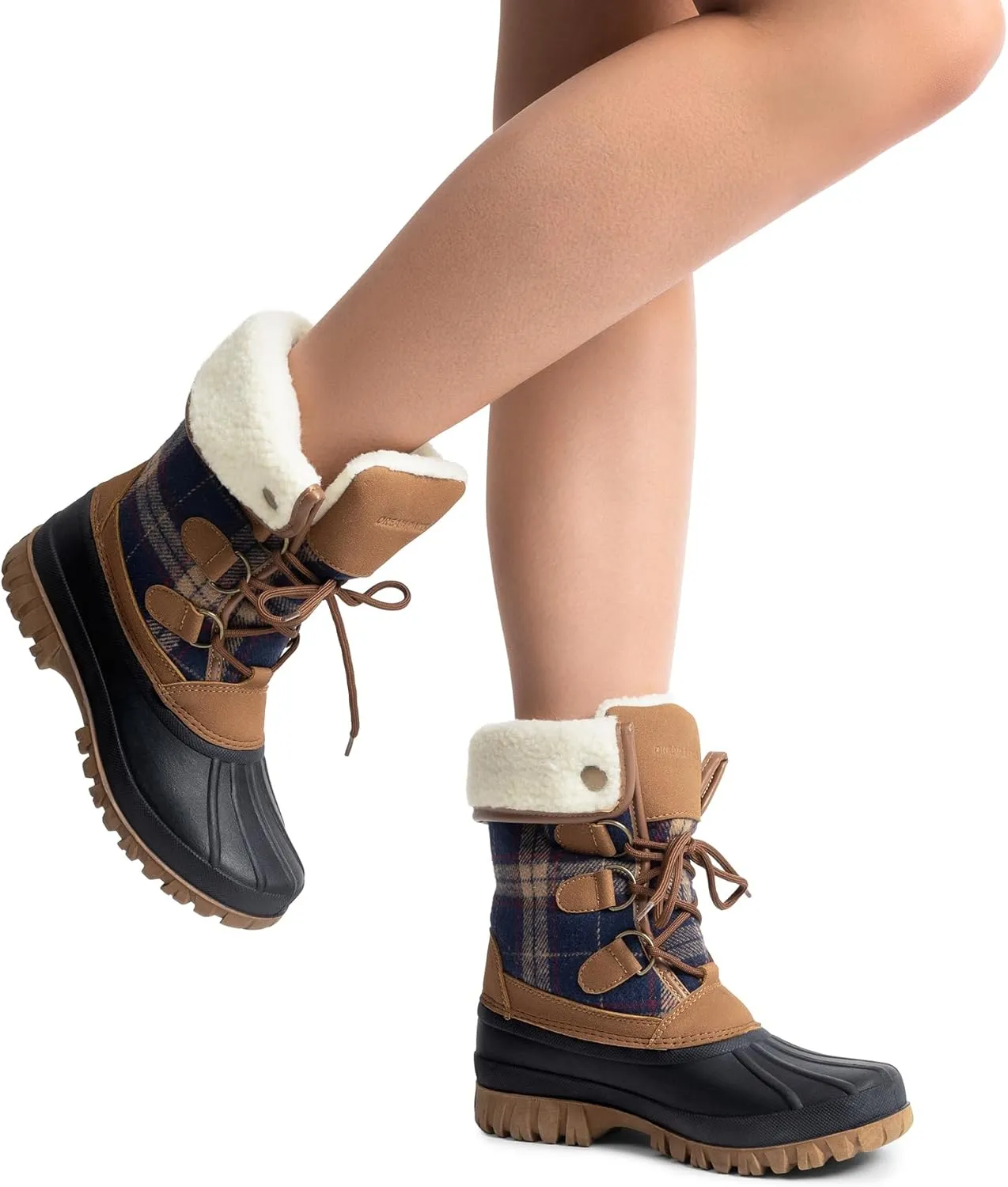 DREAM PAIRS Women's Winter Duck Boots Mid Calf Warm Insulated Faux Fur Lined Waterproof Lace Up Snow Boots