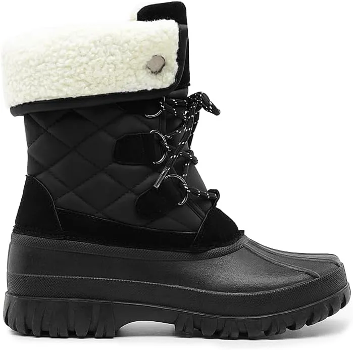 DREAM PAIRS Women's Winter Duck Boots Mid Calf Warm Insulated Faux Fur Lined Waterproof Lace Up Snow Boots