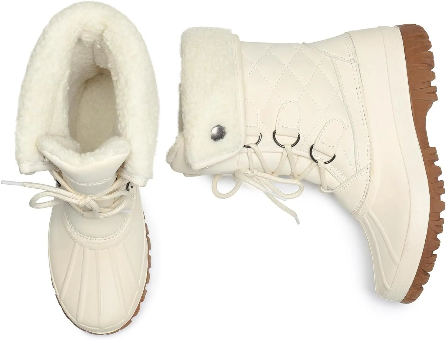 DREAM PAIRS Women's Winter Duck Boots Mid Calf Warm Insulated Faux Fur Lined Waterproof Lace Up Snow Boots