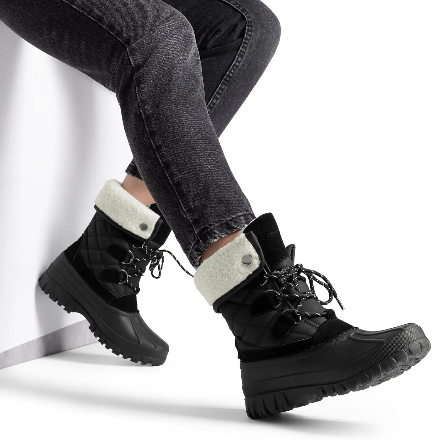DREAM PAIRS Women's Winter Duck Boots Mid Calf Warm Insulated Faux Fur Lined Waterproof Lace Up Snow Boots
