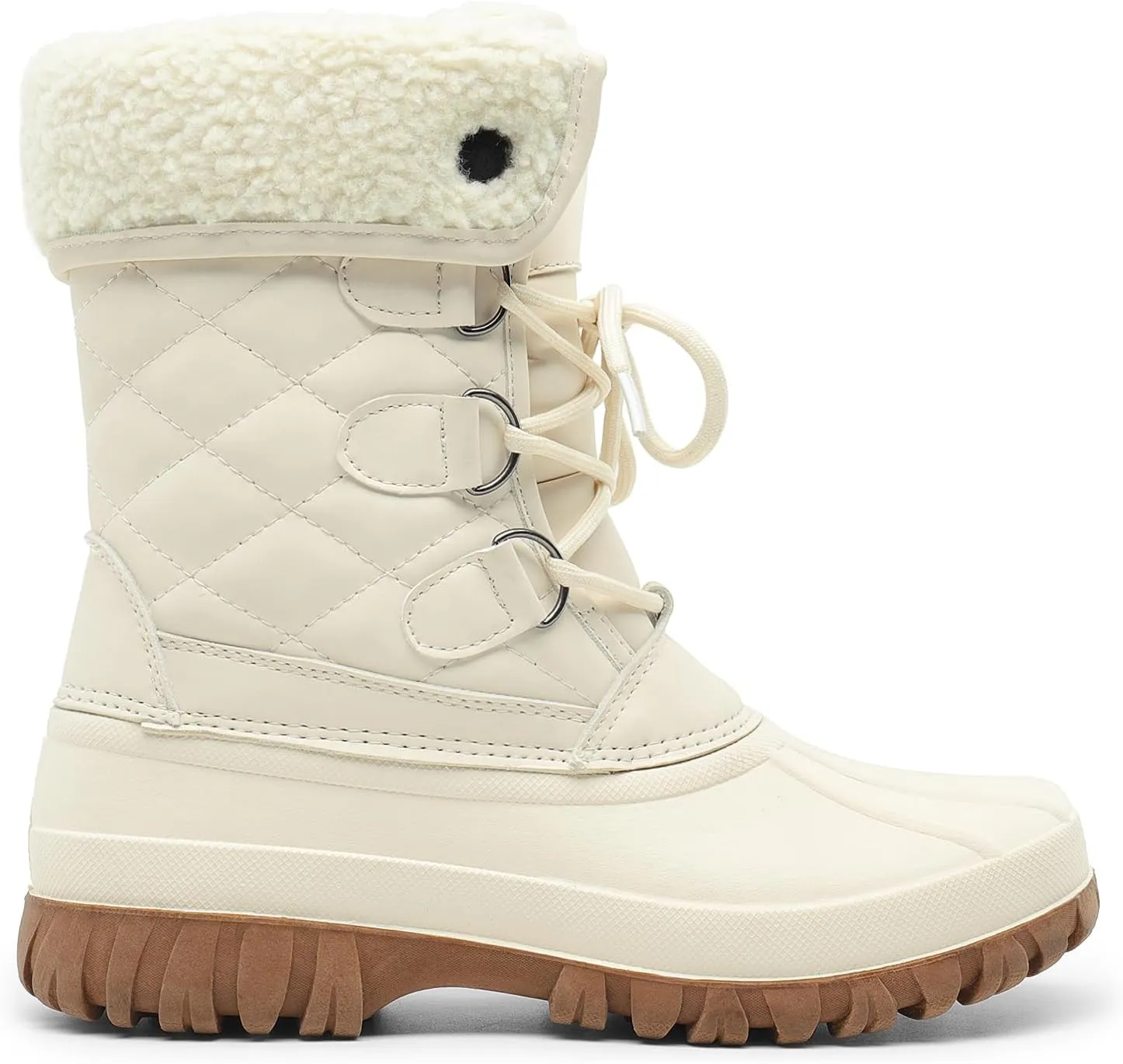 DREAM PAIRS Women's Winter Duck Boots Mid Calf Warm Insulated Faux Fur Lined Waterproof Lace Up Snow Boots