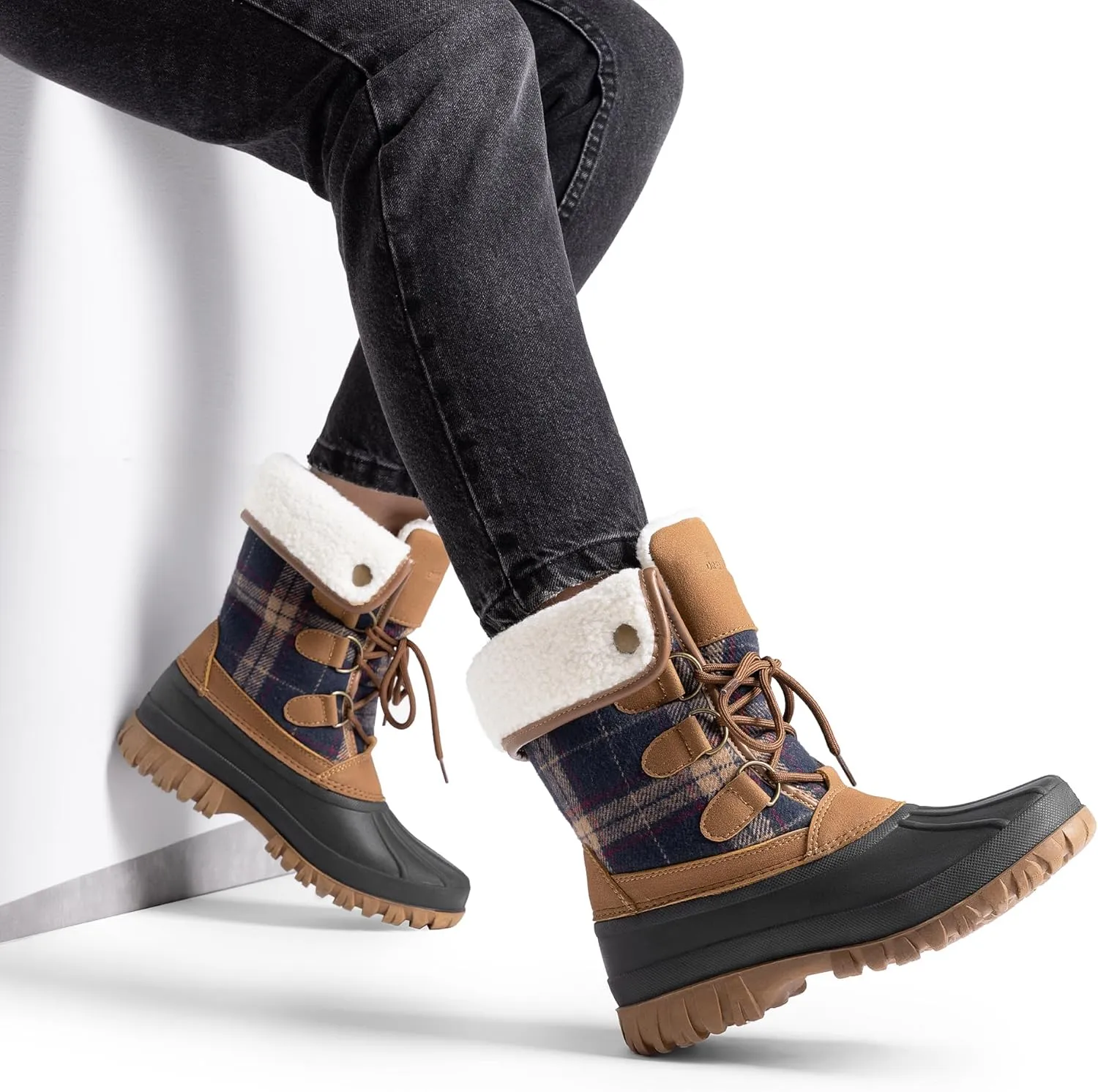 DREAM PAIRS Women's Winter Duck Boots Mid Calf Warm Insulated Faux Fur Lined Waterproof Lace Up Snow Boots