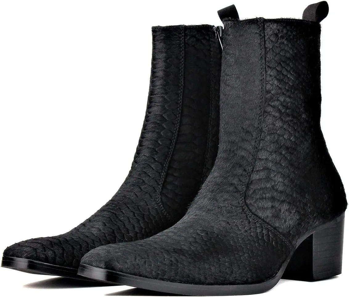 Dress Boot for Men Ankle Chelsea Heel Stylish Combat Casual Walking Motorcycle Side Zipper CD-JY021-A-R
