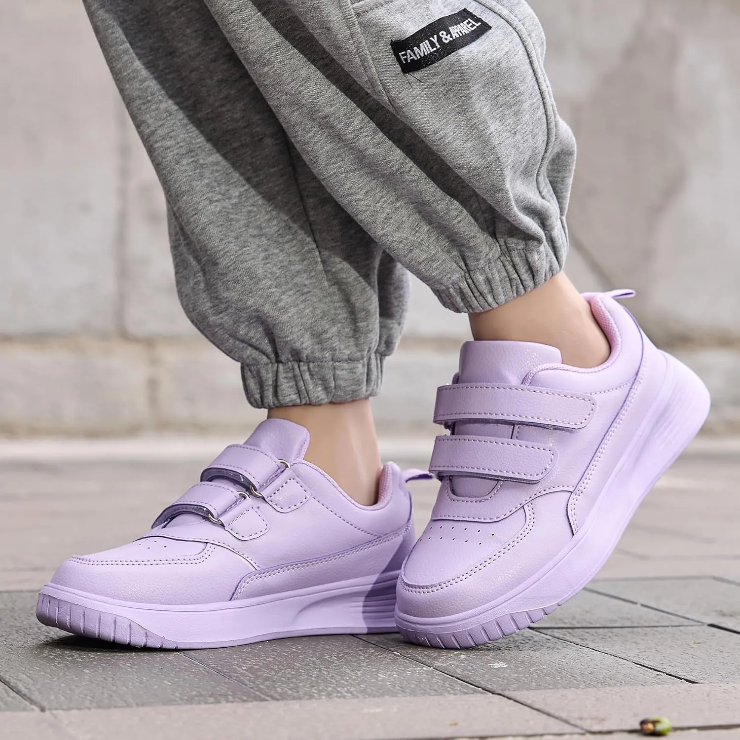 DSWED Unisex-Child Leather Lightweight Breathable Knit Athletic Running Sneakers for Kids Shoes for Boys Girls