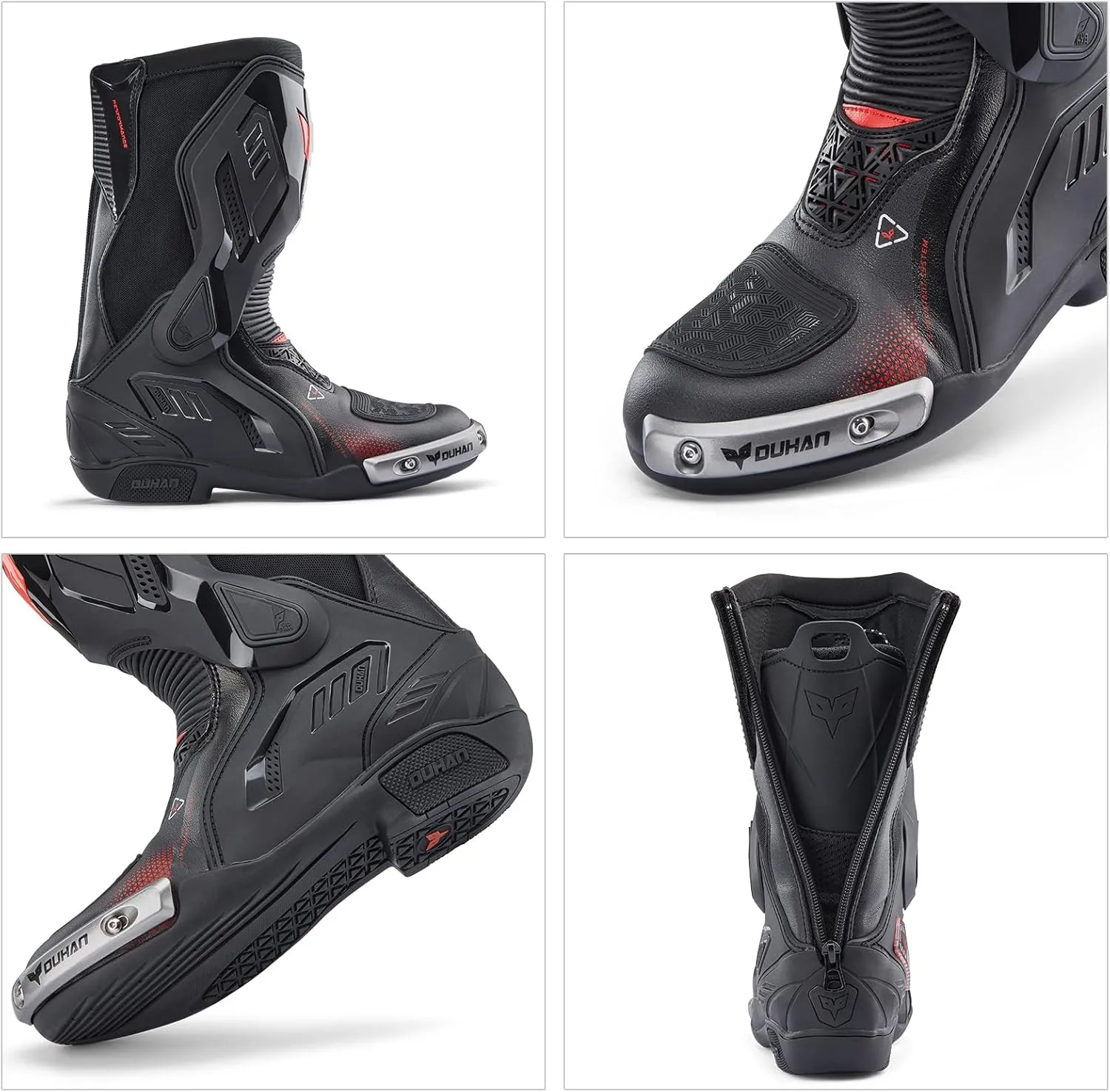 DUHAN Motocross Boots Anti Slip Racing Road Boots Motorcycle Riding Leather Boots with Dual-Axis System for Men Women