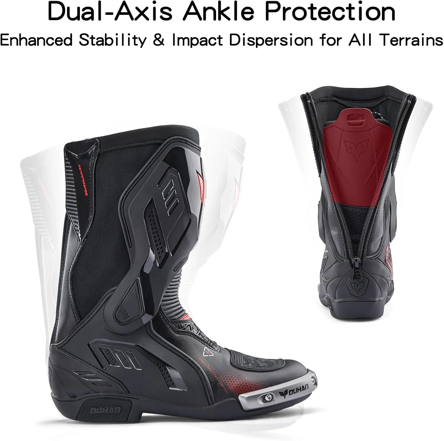 DUHAN Motocross Boots Anti Slip Racing Road Boots Motorcycle Riding Leather Boots with Dual-Axis System for Men Women