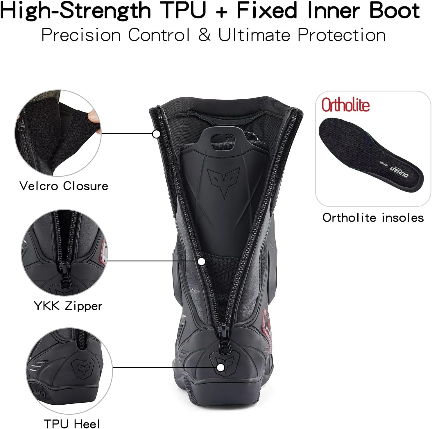 DUHAN Motocross Boots Anti Slip Racing Road Boots Motorcycle Riding Leather Boots with Dual-Axis System for Men Women