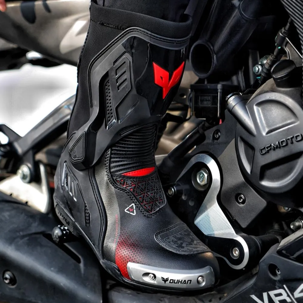 DUHAN Motocross Boots Anti Slip Racing Road Boots Motorcycle Riding Leather Boots with Dual-Axis System for Men Women