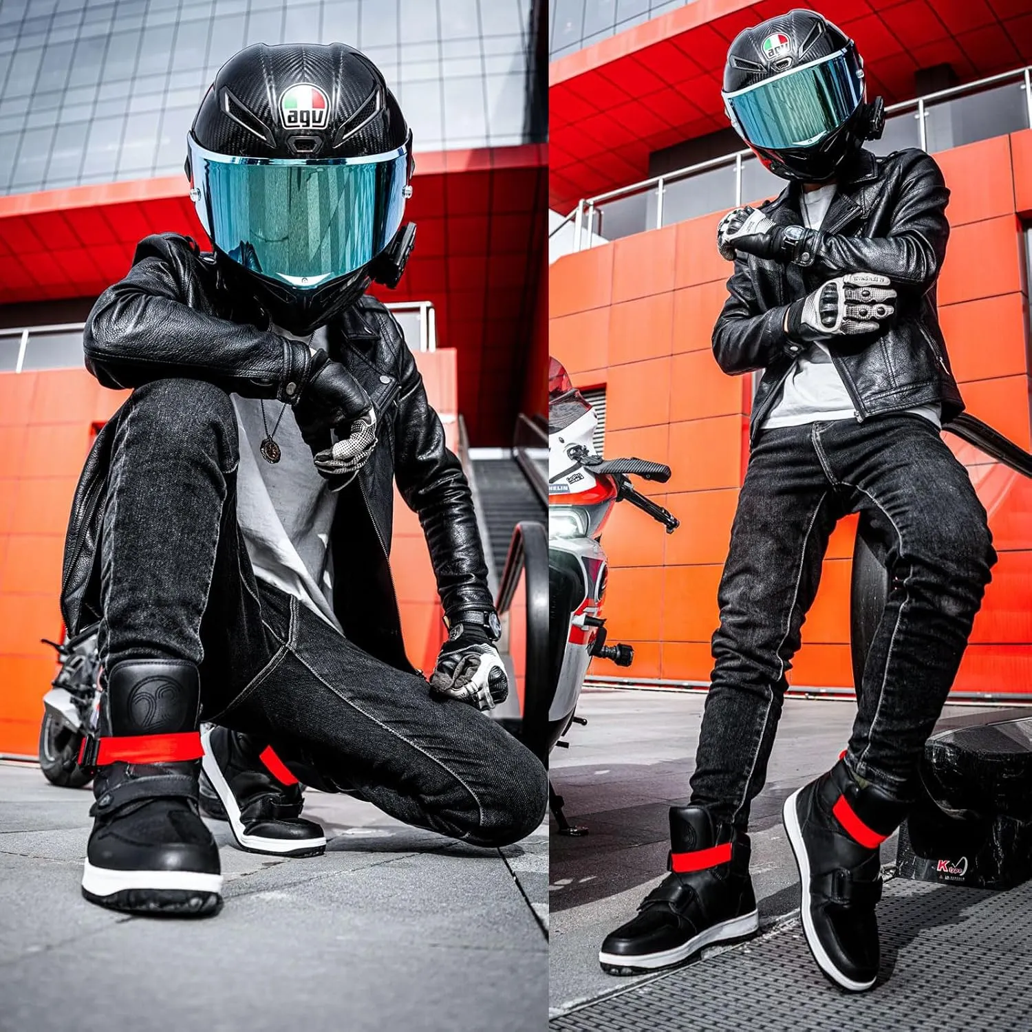 DUHAN Motorcycle Shoes Anti-slip Leather Motorcycle Boots with Quick-release Magnetic Buckle for Men and Women Riding/Casual
