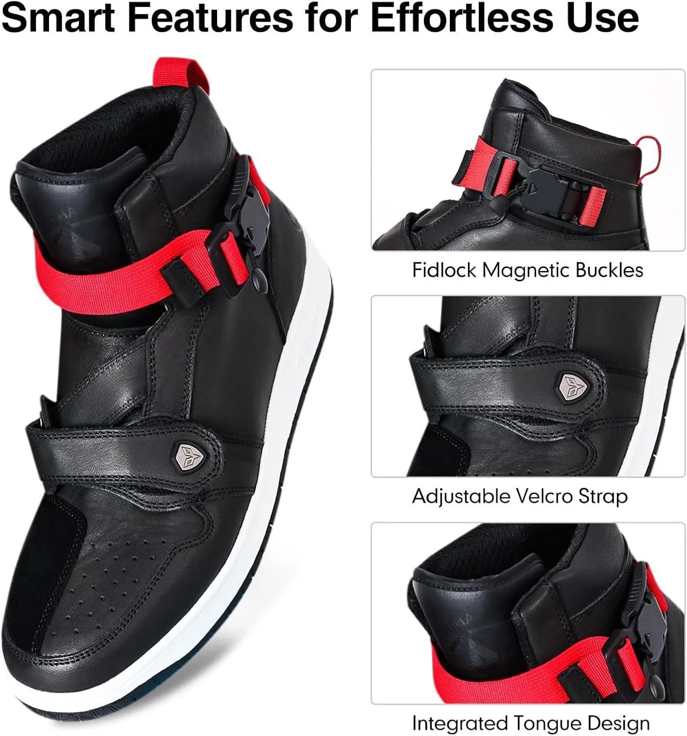 DUHAN Motorcycle Shoes Anti-slip Leather Motorcycle Boots with Quick-release Magnetic Buckle for Men and Women Riding/Casual