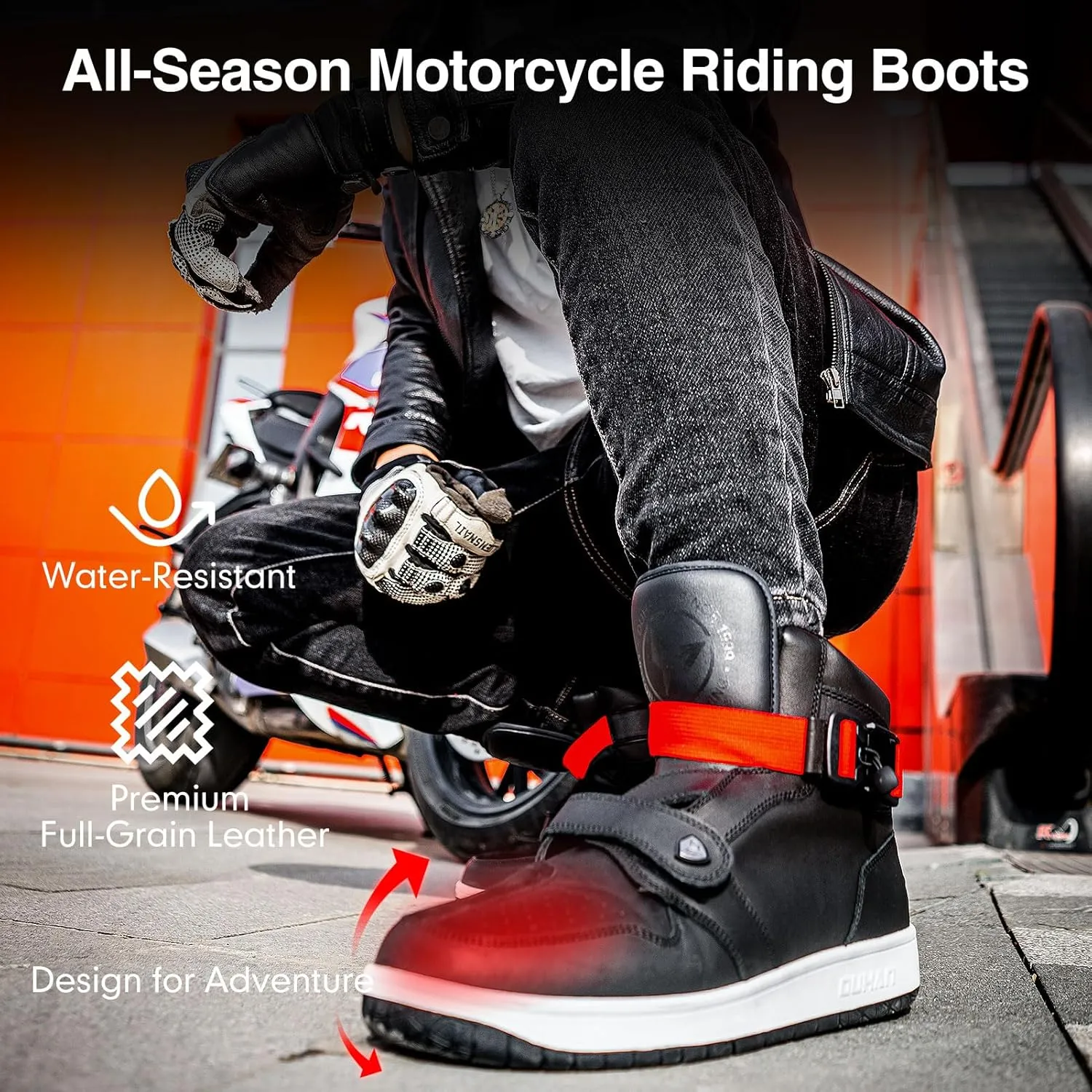 DUHAN Motorcycle Shoes Anti-slip Leather Motorcycle Boots with Quick-release Magnetic Buckle for Men and Women Riding/Casual
