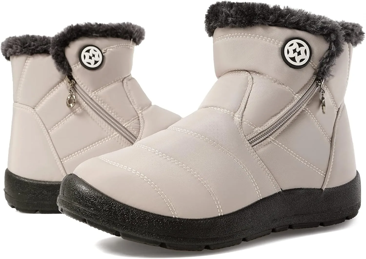 Eagsouni Snow Boots Womens Winter Ankle Boots Ladies Warm Fur Lined Booties Thickening Shoes Zip Flat Sneakers Outdoor Booties