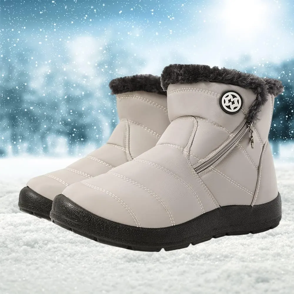 Eagsouni Snow Boots Womens Winter Ankle Boots Ladies Warm Fur Lined Booties Thickening Shoes Zip Flat Sneakers Outdoor Booties