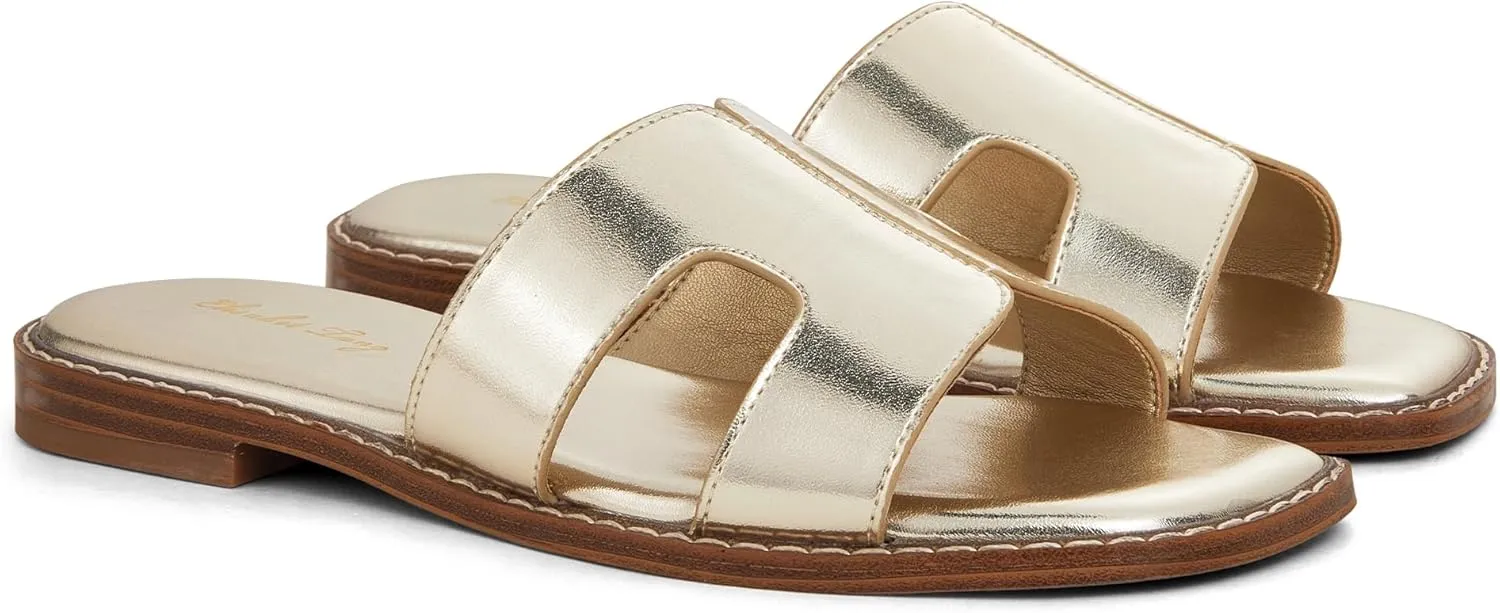 Elisabet Tang Retro Summer Trendy Flat Sandals for Women Fashion - Leather Beach Slide Slipper Comfort Daily Outdoor