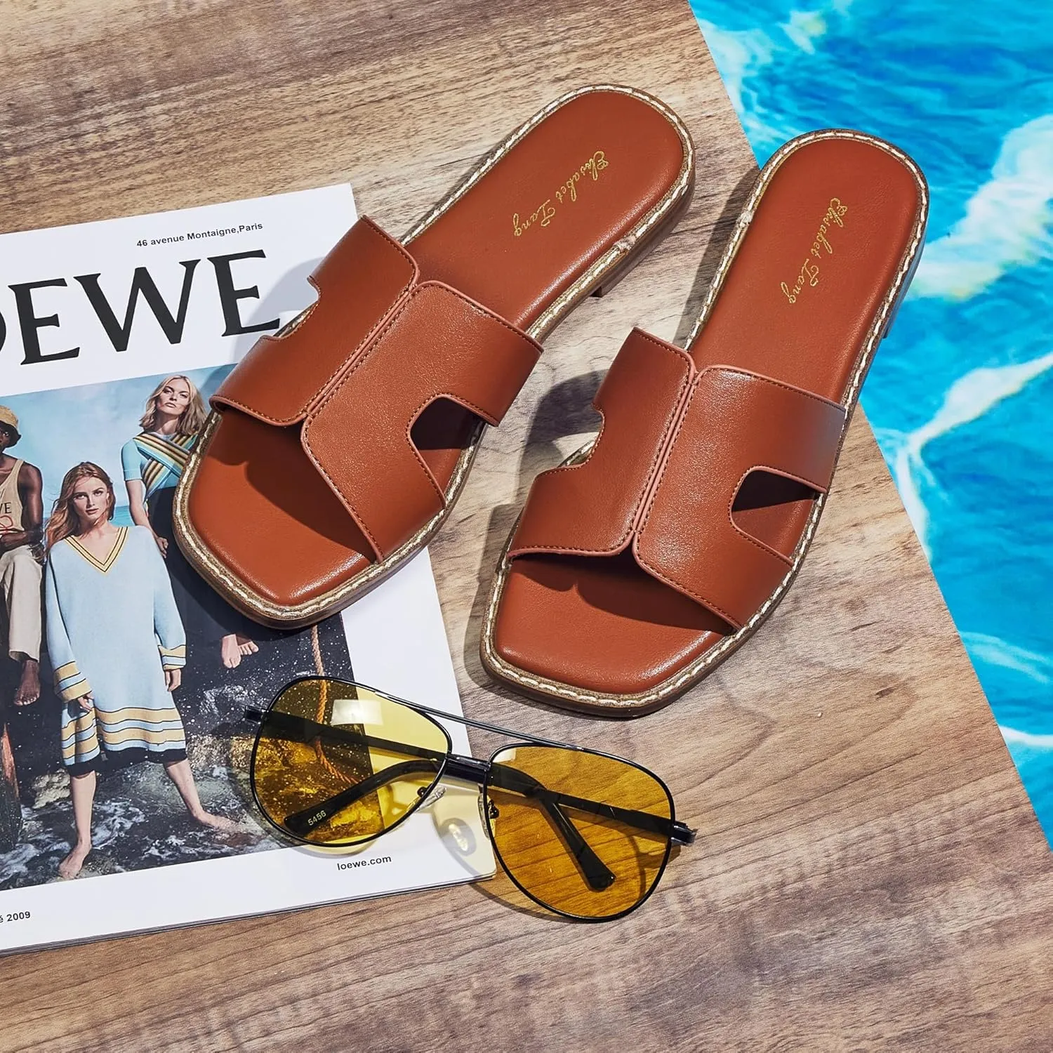 Elisabet Tang Retro Summer Trendy Flat Sandals for Women Fashion - Leather Beach Slide Slipper Comfort Daily Outdoor