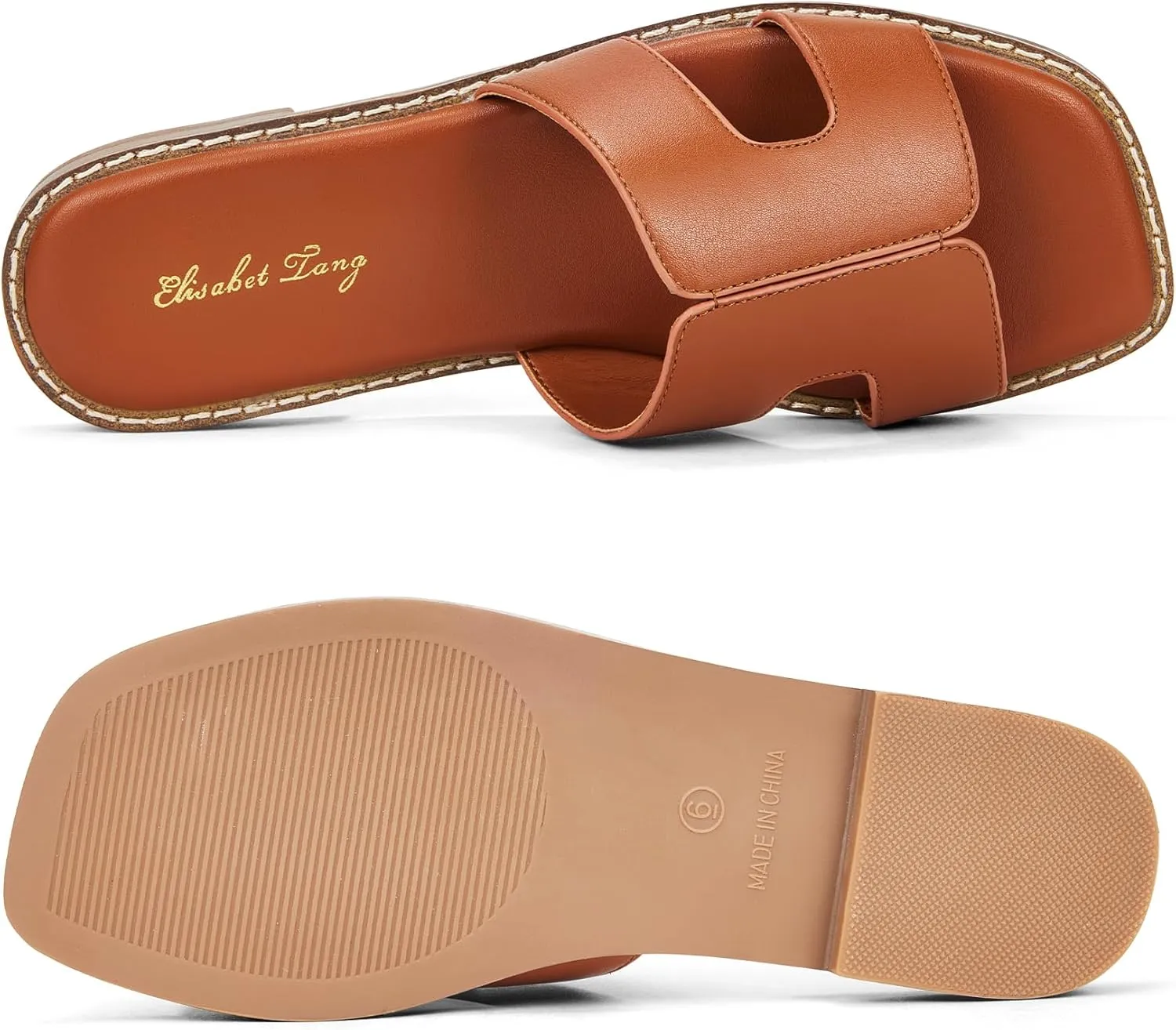 Elisabet Tang Retro Summer Trendy Flat Sandals for Women Fashion - Leather Beach Slide Slipper Comfort Daily Outdoor
