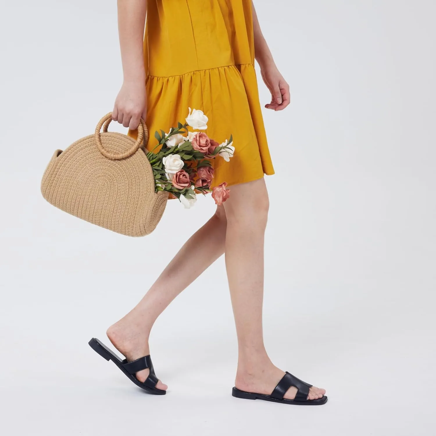 Elisabet Tang Retro Summer Trendy Flat Sandals for Women Fashion - Leather Beach Slide Slipper Comfort Daily Outdoor