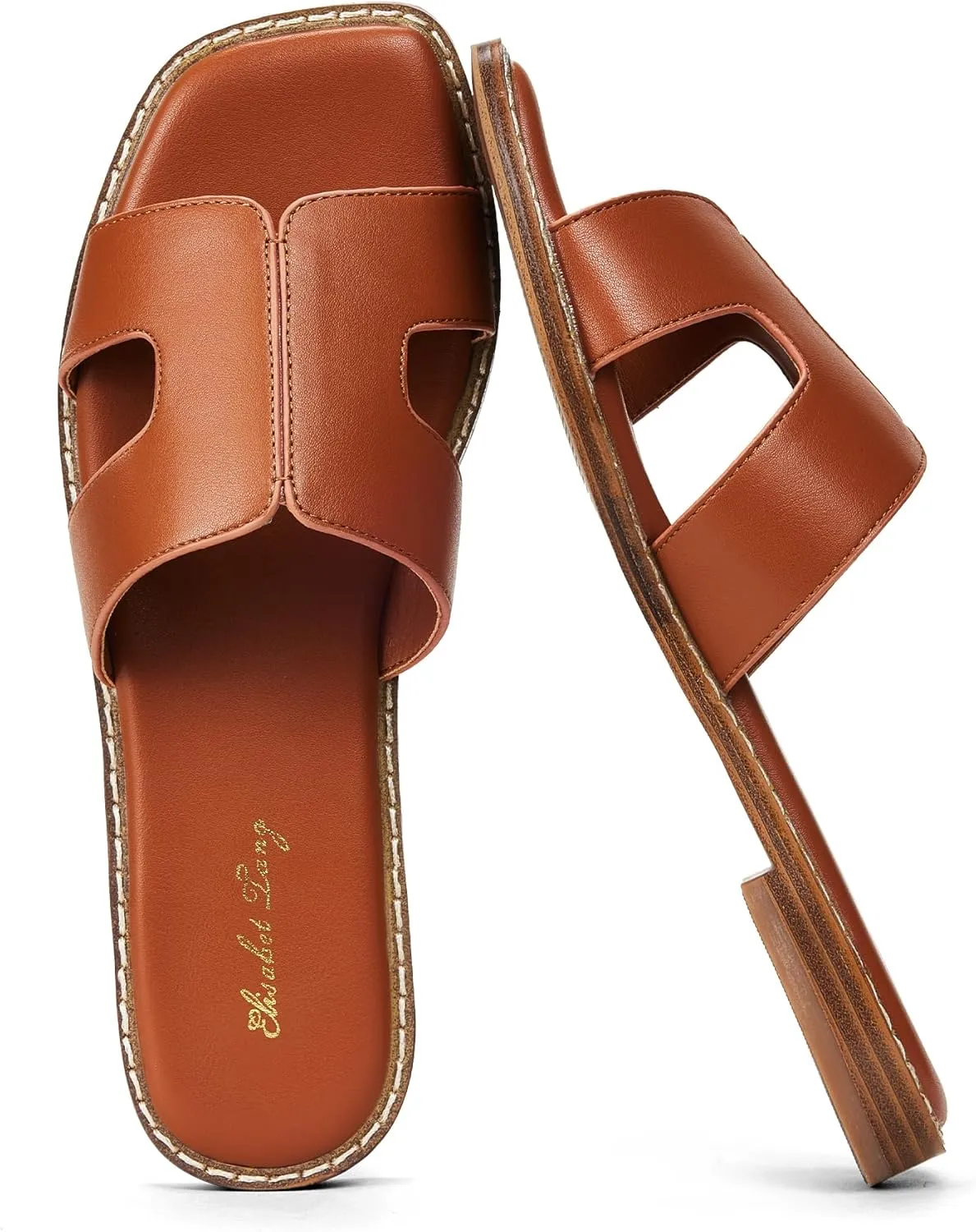 Elisabet Tang Retro Summer Trendy Flat Sandals for Women Fashion - Leather Beach Slide Slipper Comfort Daily Outdoor