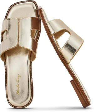 Elisabet Tang Retro Summer Trendy Flat Sandals for Women Fashion - Leather Beach Slide Slipper Comfort Daily Outdoor
