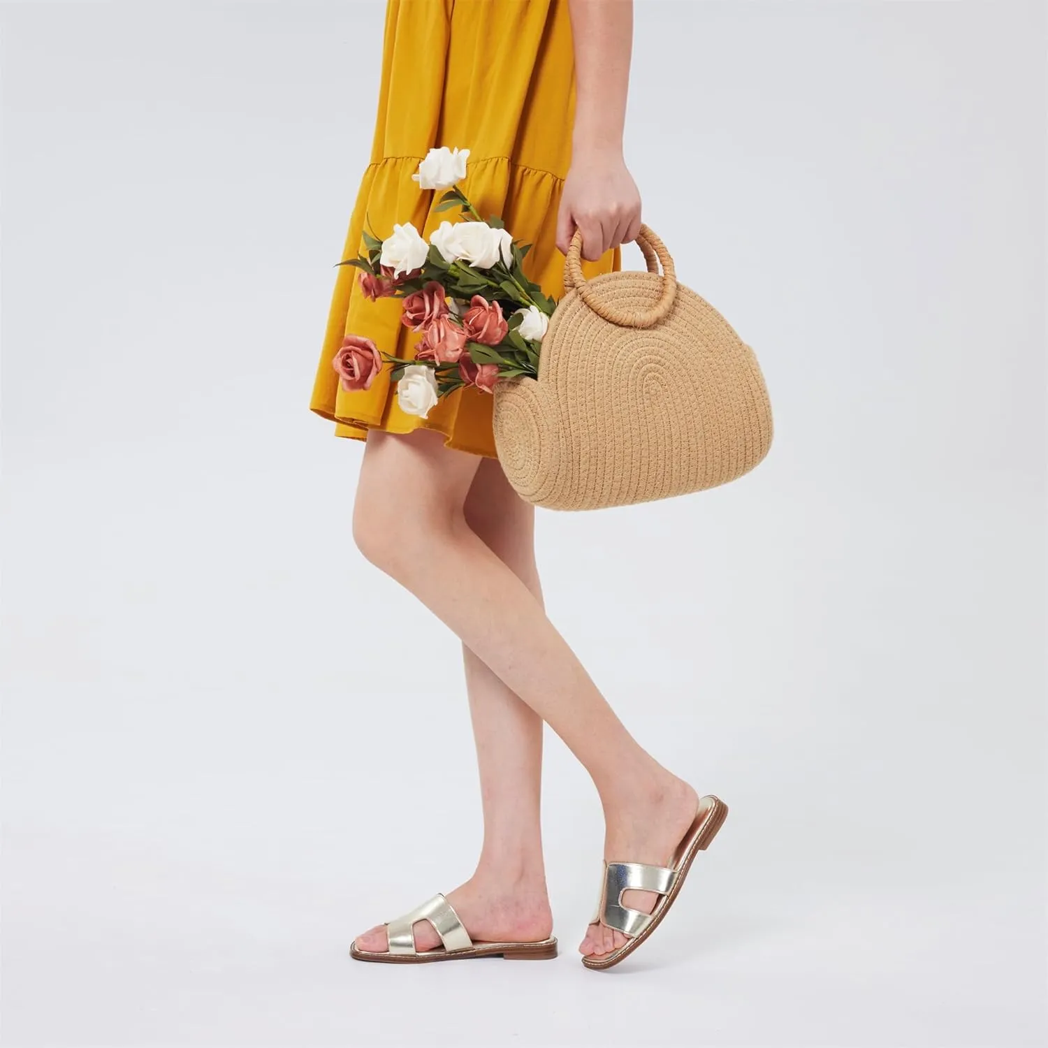 Elisabet Tang Retro Summer Trendy Flat Sandals for Women Fashion - Leather Beach Slide Slipper Comfort Daily Outdoor