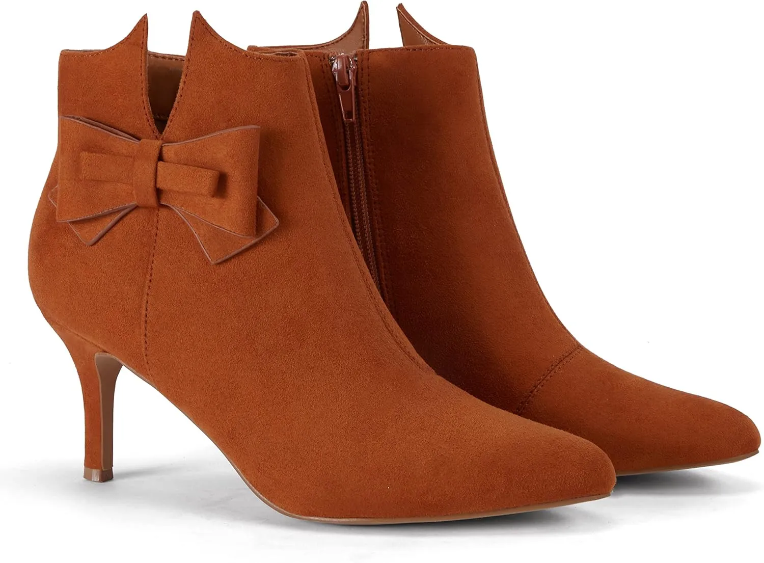 Ermonn Womens Pointed Toe Ankle Boots Stiletto Heels Side Zipper Bow Faux Suede Booties Wedding Dress Shoes