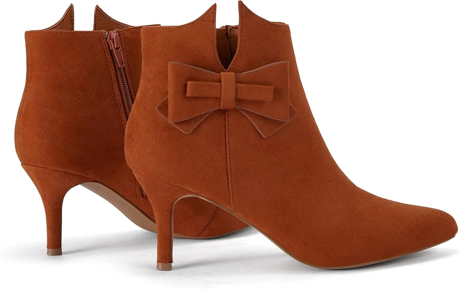 Ermonn Womens Pointed Toe Ankle Boots Stiletto Heels Side Zipper Bow Faux Suede Booties Wedding Dress Shoes