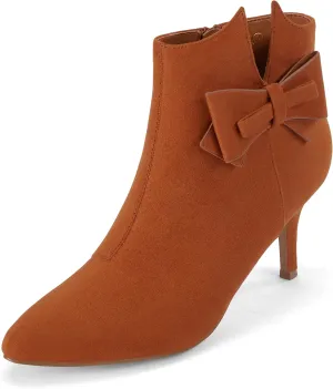 Ermonn Womens Pointed Toe Ankle Boots Stiletto Heels Side Zipper Bow Faux Suede Booties Wedding Dress Shoes