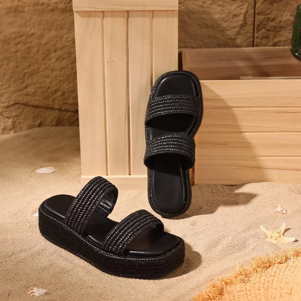 Erocalli Platform Sandals Women Cute Wedge Espadrilles Slip on Summer Beach Raffia Vacation Sandal Comfortable Open Toe Dressy Shoes