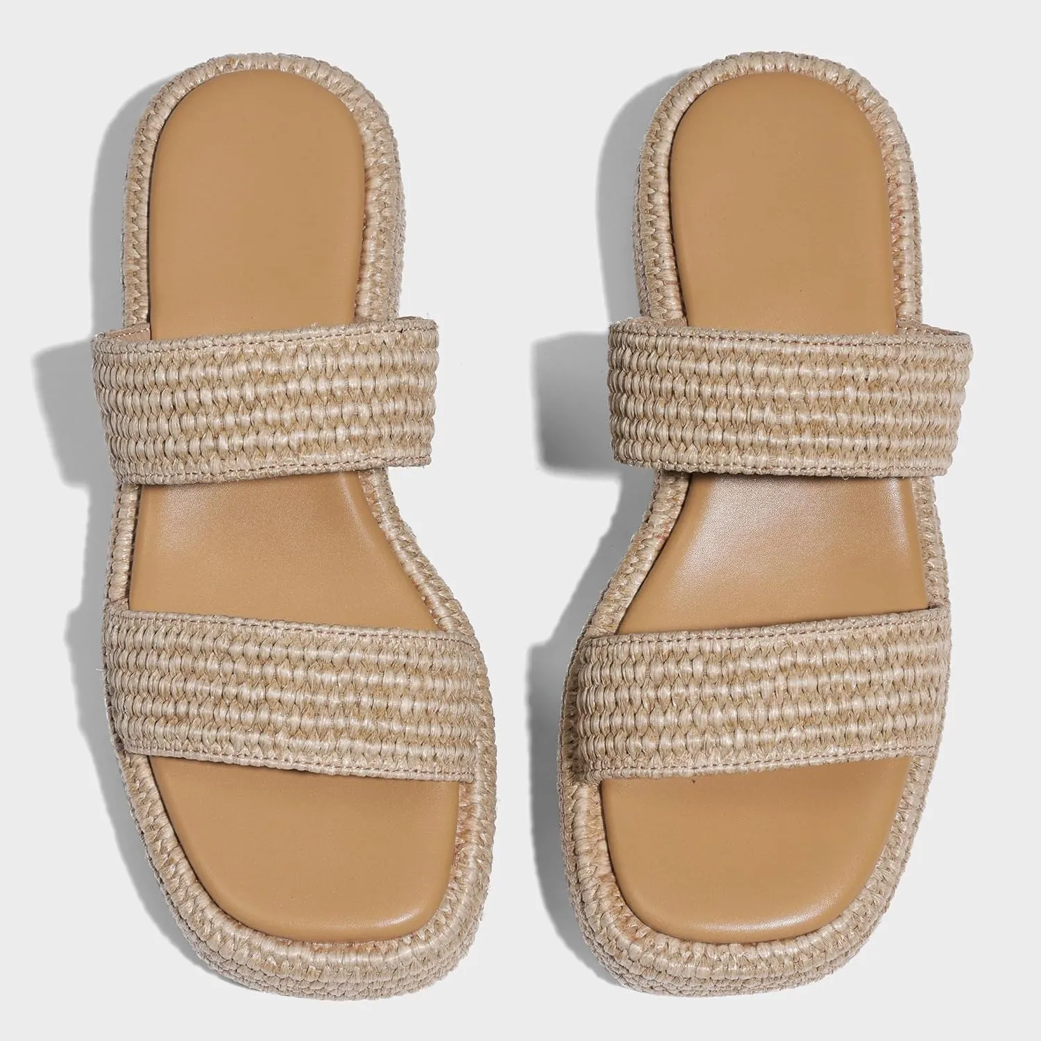 Erocalli Platform Sandals Women Cute Wedge Espadrilles Slip on Summer Beach Raffia Vacation Sandal Comfortable Open Toe Dressy Shoes