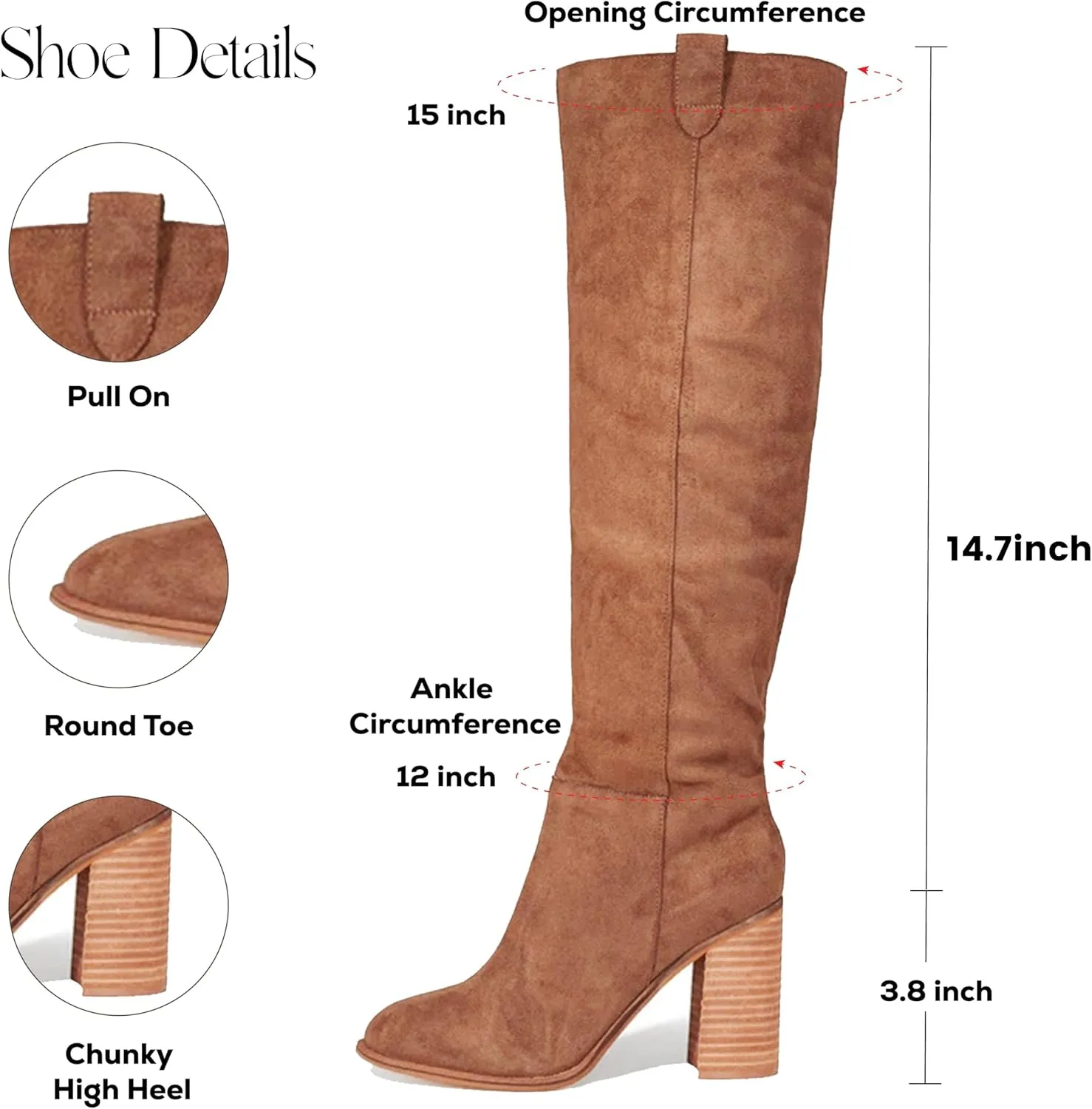 Erocalli Suede Knee-High Boots Fall Boot For Women Chunky Block High Heel Slouch Fashion Boot Round Toe Side Zipper…