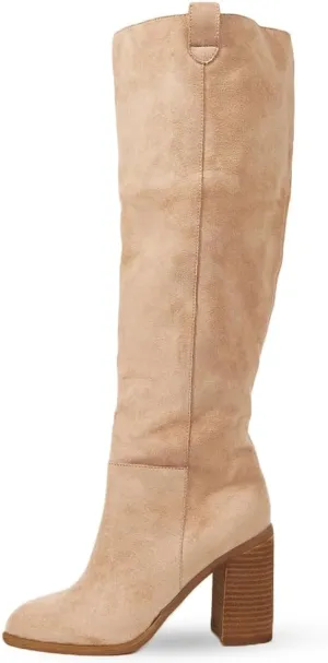 Erocalli Suede Knee-High Boots Fall Boot For Women Chunky Block High Heel Slouch Fashion Boot Round Toe Side Zipper…