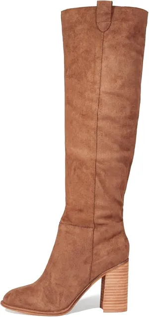 Erocalli Suede Knee-High Boots Fall Boot For Women Chunky Block High Heel Slouch Fashion Boot Round Toe Side Zipper…
