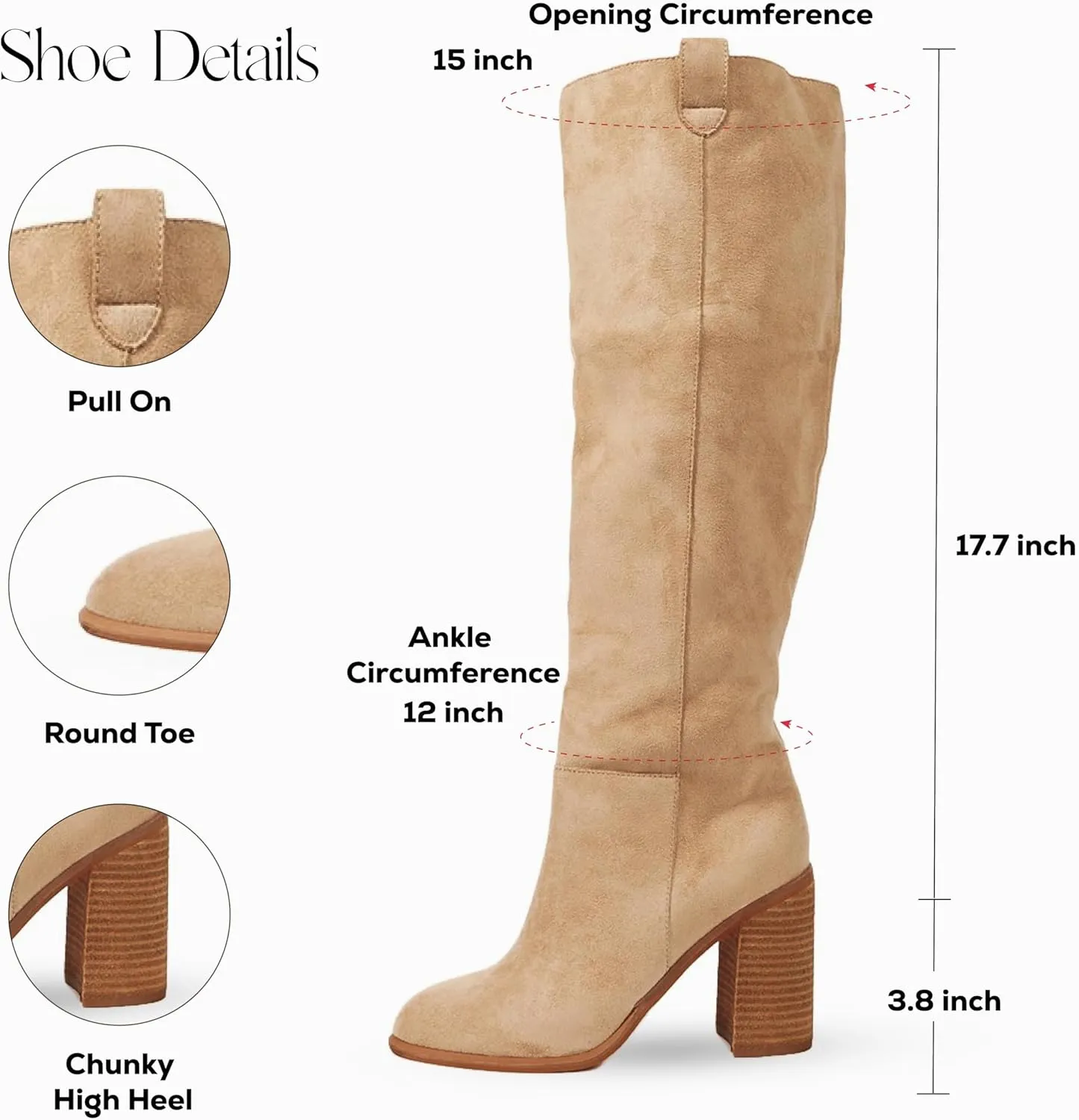 Erocalli Suede Knee-High Boots Fall Boot For Women Chunky Block High Heel Slouch Fashion Boot Round Toe Side Zipper…