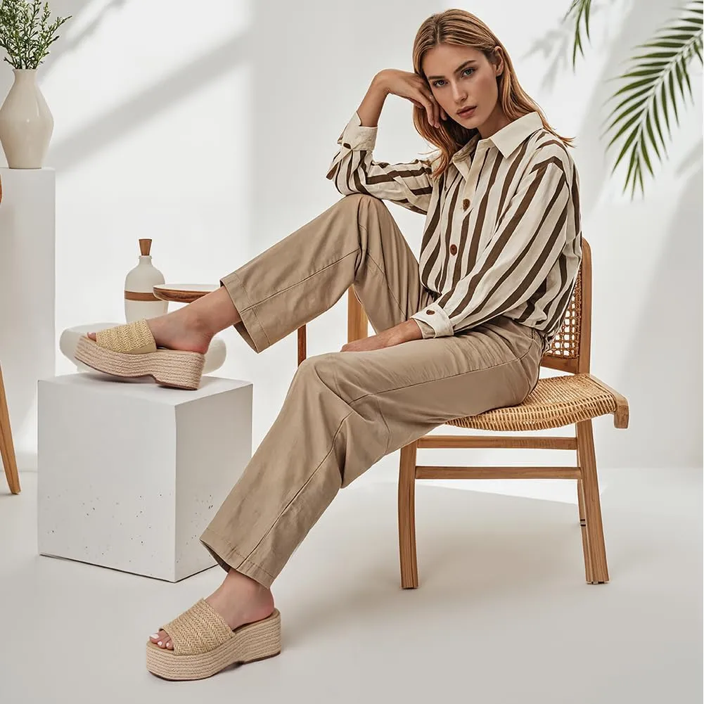 Erocalli Women's Espadrilles Platform Sandals Wedges Slides Sandals Open Toe Fashion Summer Outdoor Beach Sandals