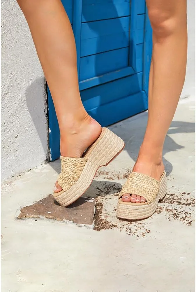 Erocalli Women's Espadrilles Platform Sandals Wedges Slides Sandals Open Toe Fashion Summer Outdoor Beach Sandals