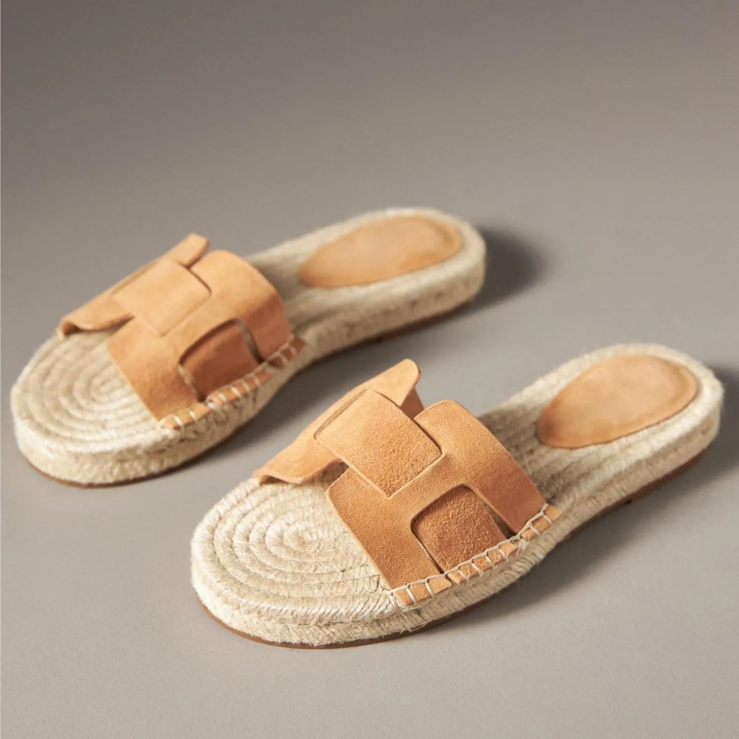 Espadrilles Flat Sandals for Women Comfortable Suede Slip on Open Toe Beach Slides Sandals.