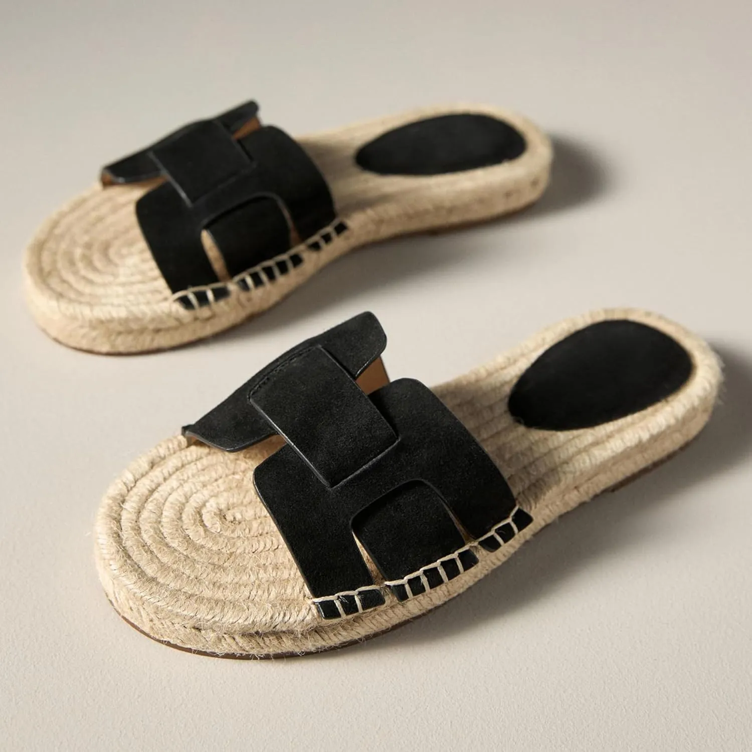 Espadrilles Flat Sandals for Women Comfortable Suede Slip on Open Toe Beach Slides Sandals.