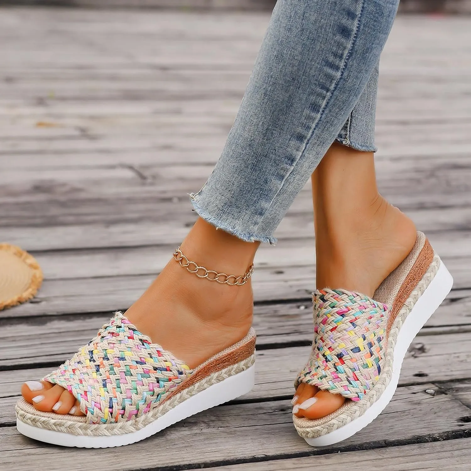 Espadrilles Wedge Sandals for Women,2025 Orthopedic Woven Open Toe Casual Slip On Sandals Fashionable Comfortable Wide Width Walking Dress Shoes for Beach Vacation